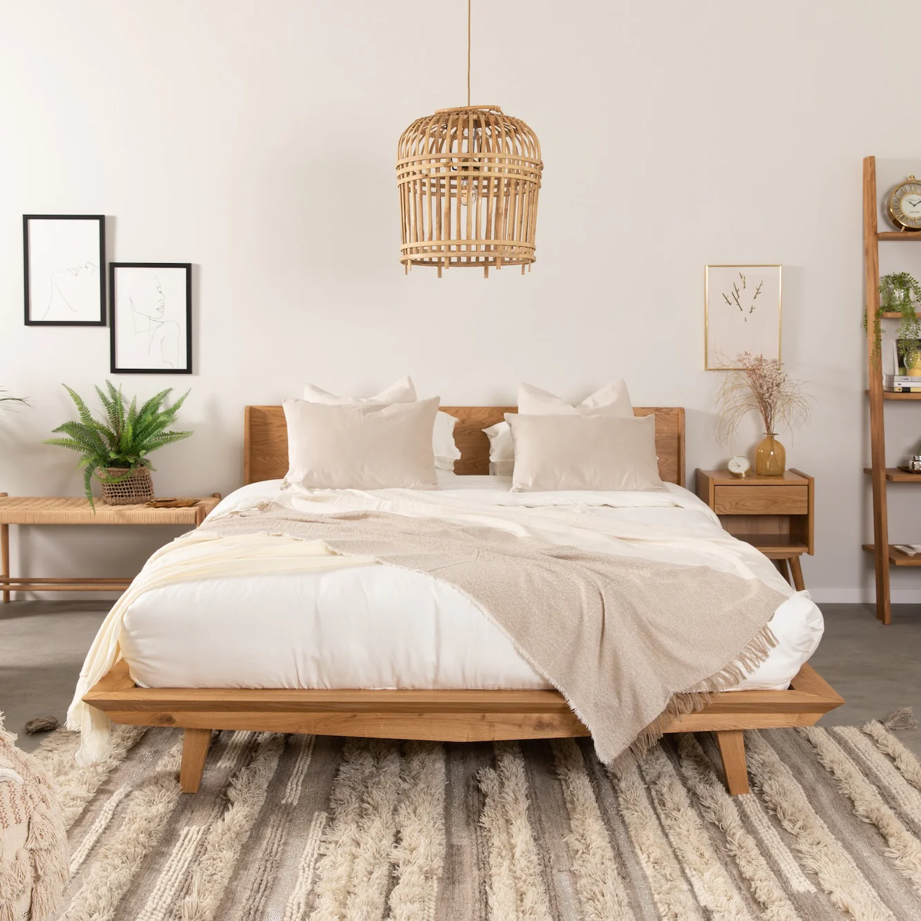 Cama matrimonio de madera maciza roble MALMO | NordicStory