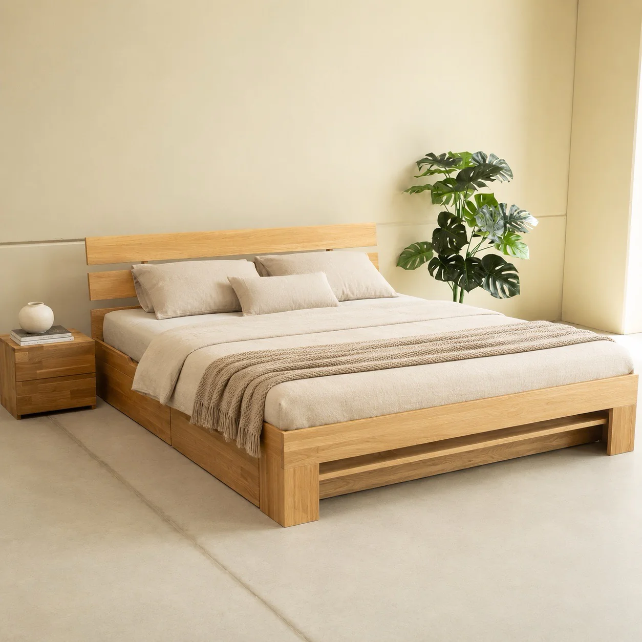Cama con almacenaje de madera maciza roble UPPSALA | NordicStory